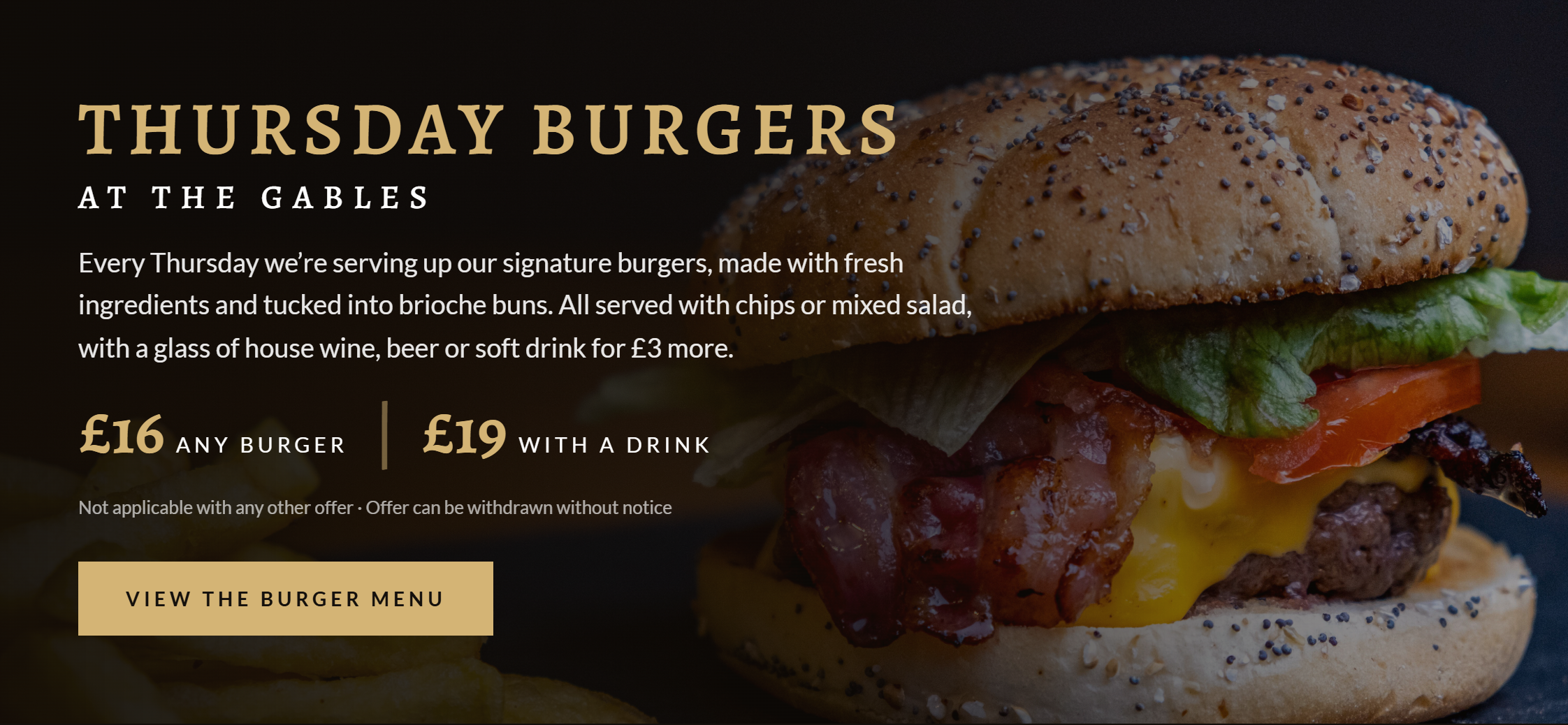 Thursday Burger Menu New at the Gables